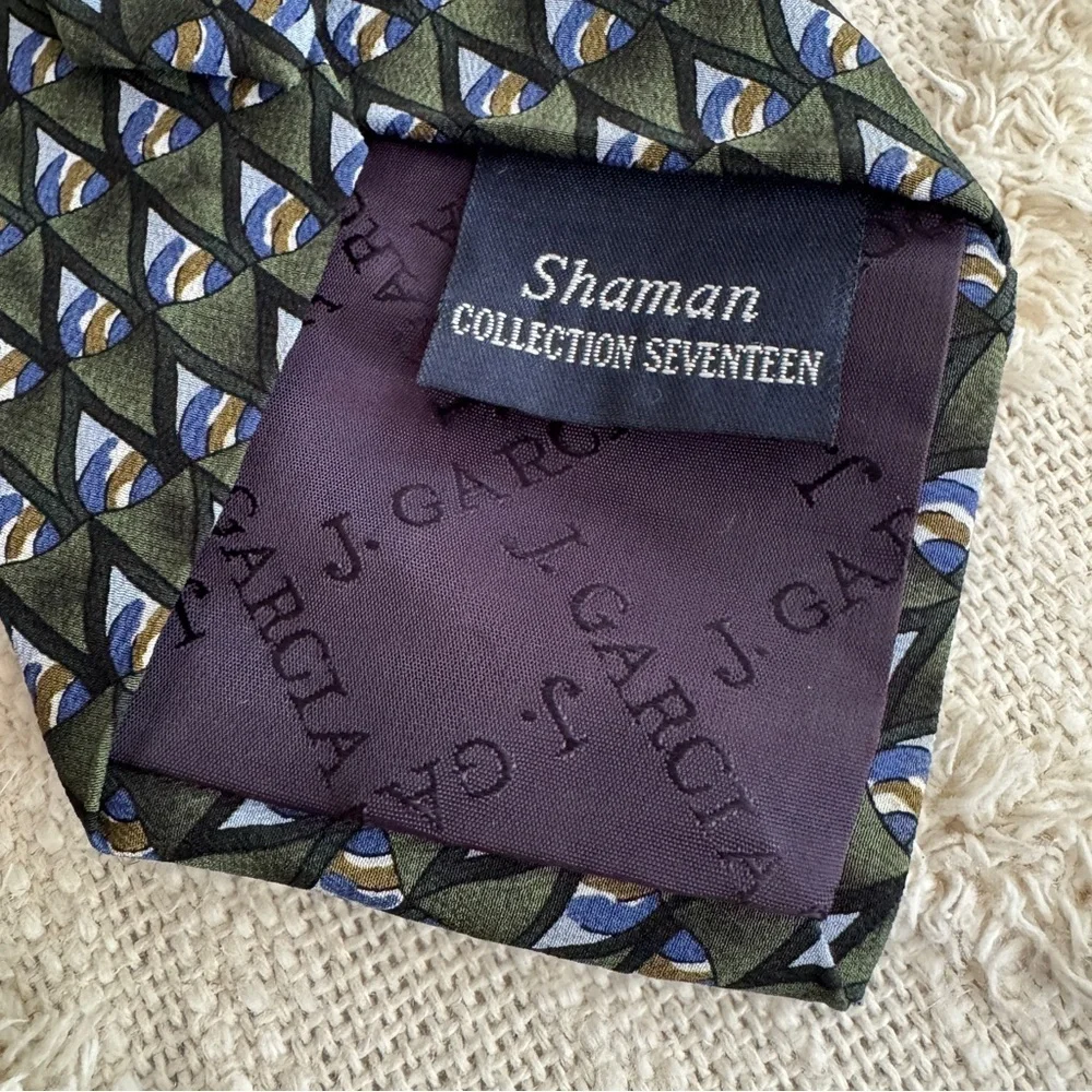 J. Garcia Men’s Silk Ties “Shaman” Collection Seventeen & Gray Geometric Vintage